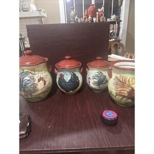 Certified International 3 PC Canisters Susan Winget Le Rooster-Bonus Utensil Jar